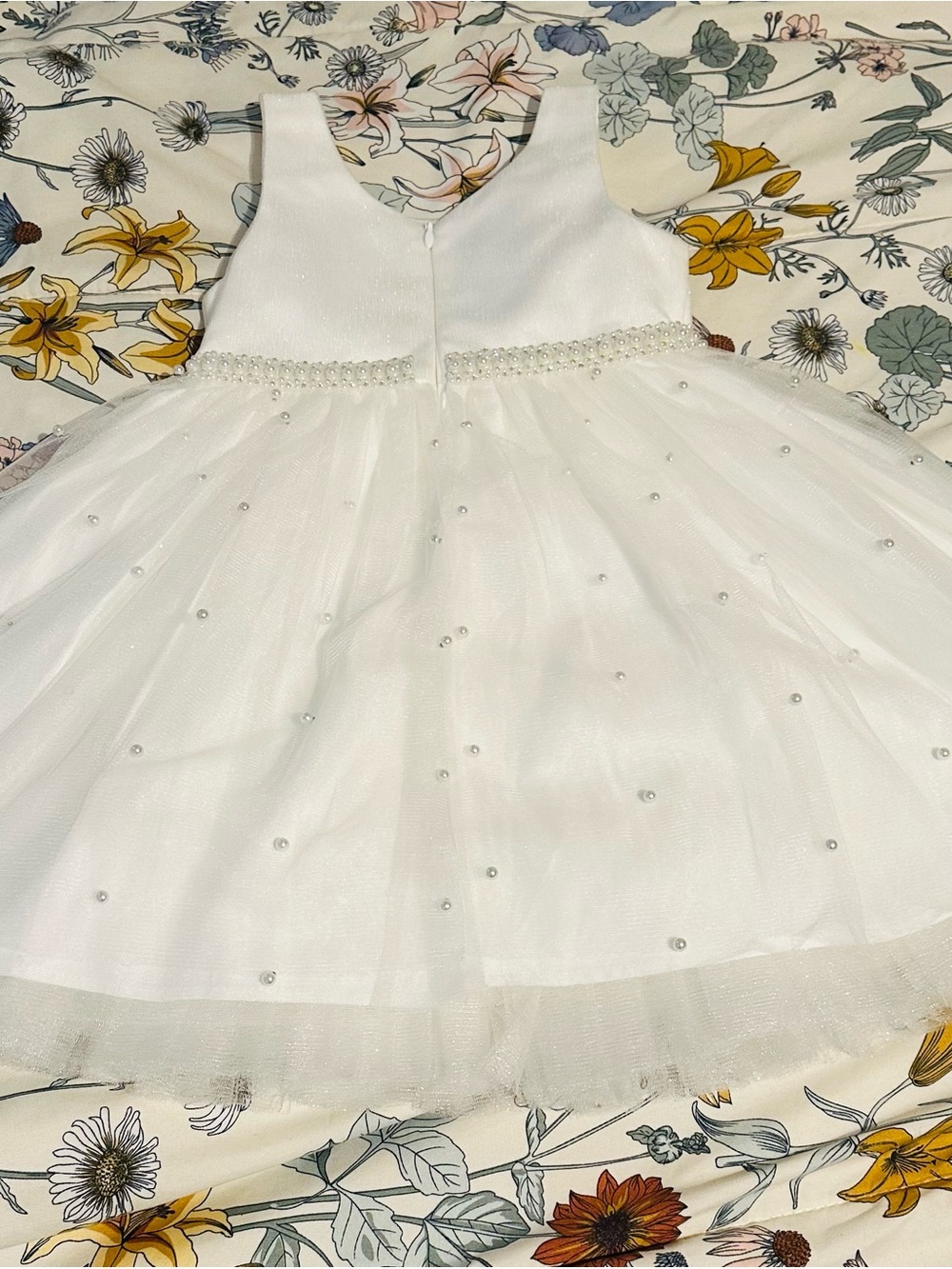 Ivory/ White Pearl-Trim Tulle Party Dress for Girls - Picture 2 of 3